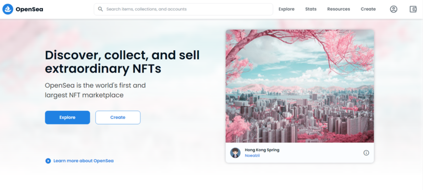 Tampilan Situs NFT Marketplace OpenSea