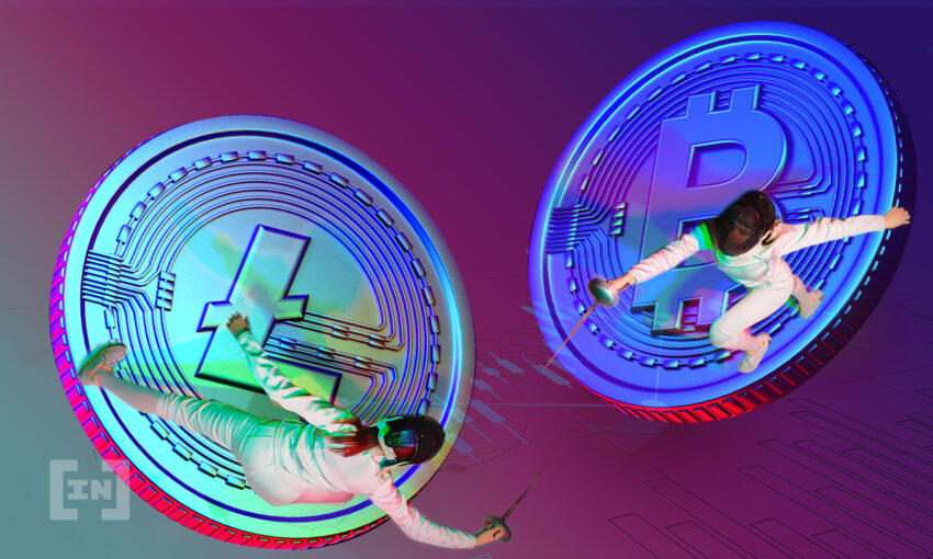Ilustrasi Litecoin dan Bitcoin