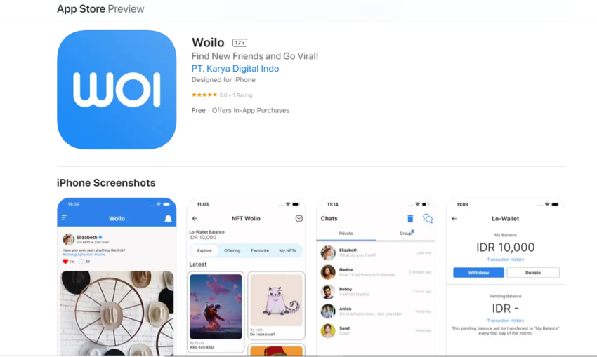 Tampilan Aplikasi Woilo di App Store