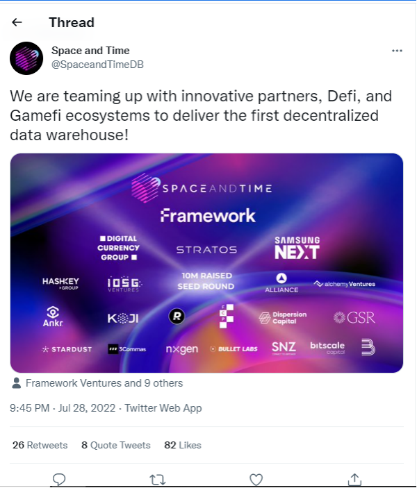 Space and Time Kantongi US$10 Juta,Bangun Gudang Data Terdesentralisasi