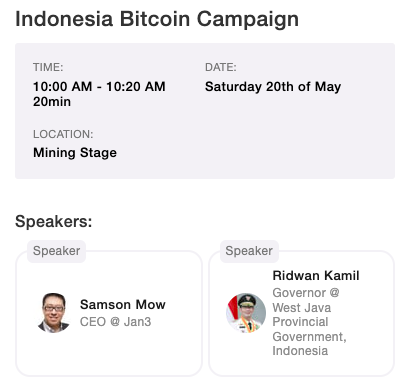 Gubernur Jawa Barat, Ridwan Kamil, Satu Panggung Dengan Samson Mow, Ceo Jan3 Di Bitcoin 2023 Conference