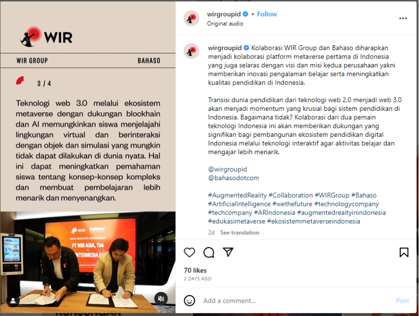 Pengumuman kolaborasi WIR Group dan Bahaso