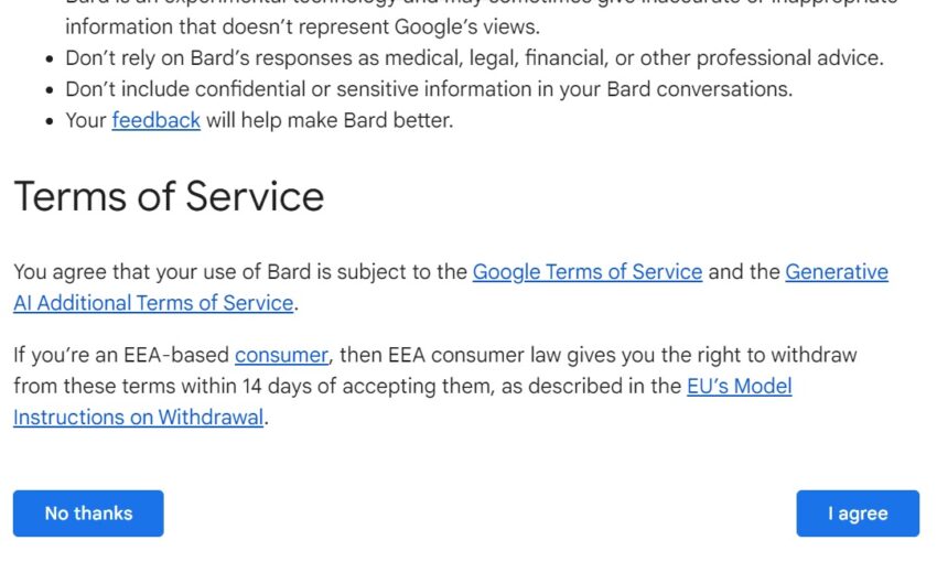 Pelajari syarat dan ketentuan sebelum setuju untuk menggunakan fitur kecerdasan buatan chatbot dari Google Bard
