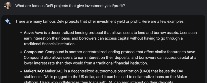 Google Bard dapat mengulas cryptocurrency/proyek DeFi untuk investasi