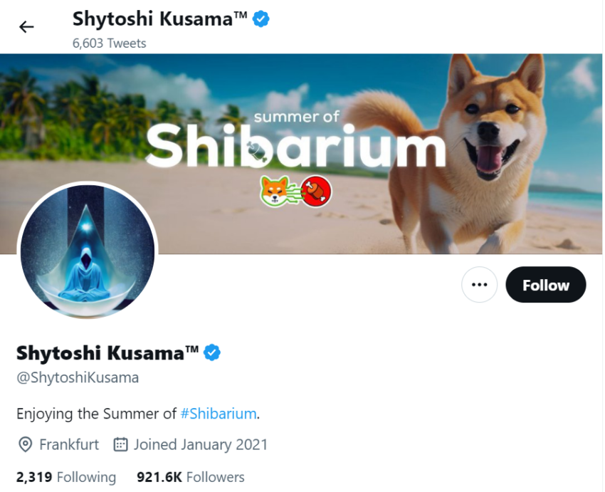 Profil Shytoshi Kusama pengembang utama Shiba Inu di Twitter. Sumber