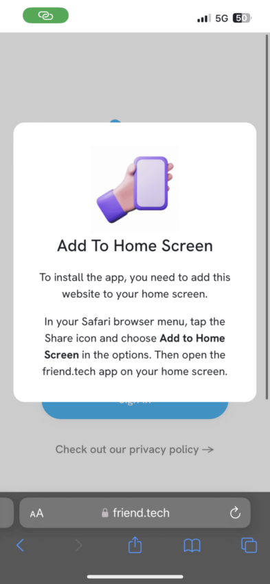Tambahkan icon friend.tech ke Home Screen ponsel untuk bisa mengaksesnya.