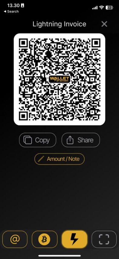 Masukkan jumlah Bitcoin yang ingin kamu terima dalam Invoice Lightning Network