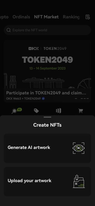 Generate AI artwork untuk membuat NFT menggunakan bantuan AI di OKX NFT Marketplace