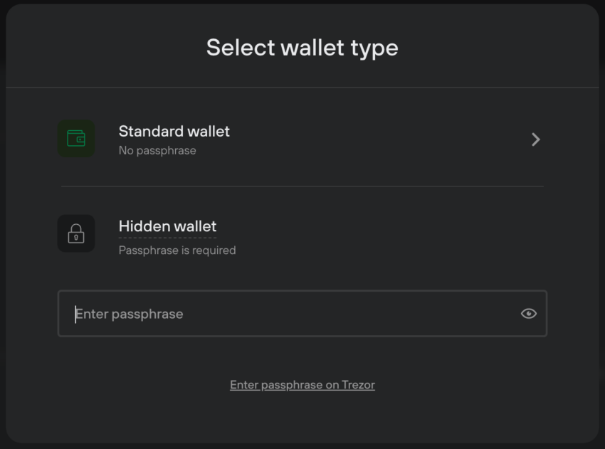Pilih jenis wallet: standard atau hidden