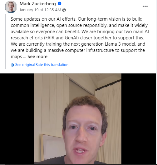 Penjelasan Mark Zuckerberg tentang strategi pengembangan AI Meta Platforms | Sumber: Facebook/Zuck