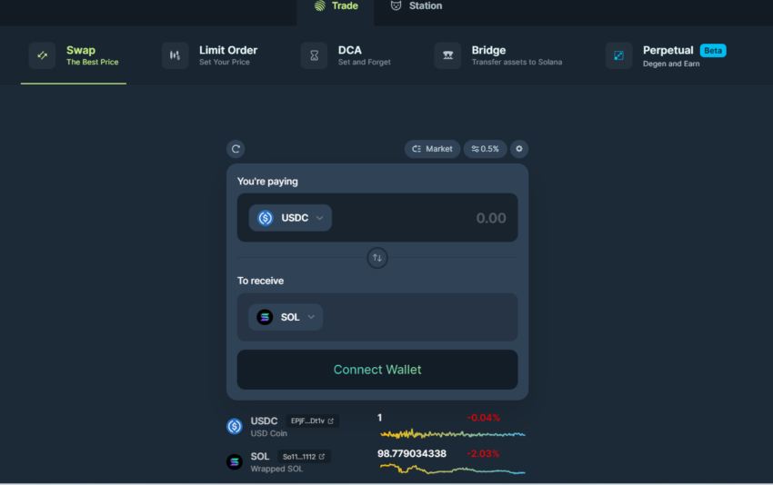 Tampilan Jupiter Swap di platform DEX Jupiter Exchange